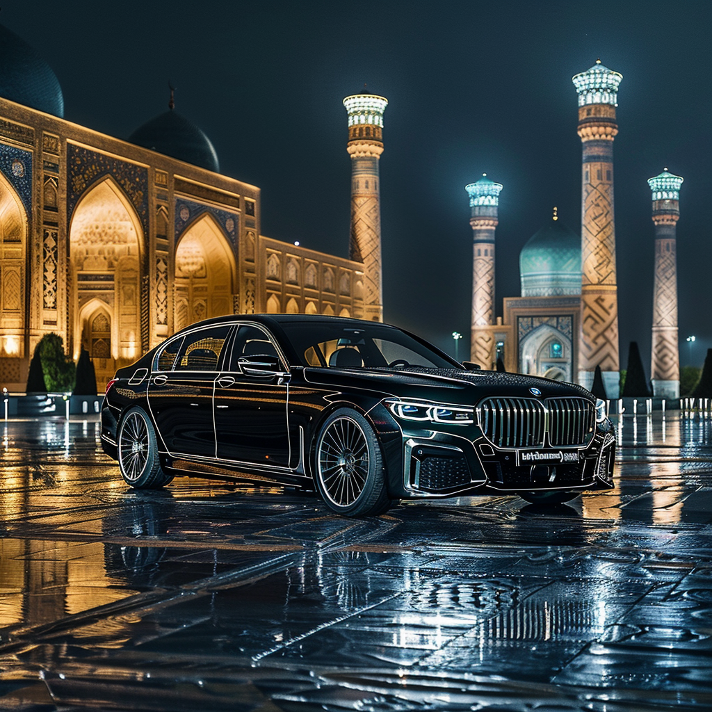 Black BMW Samarkand background night