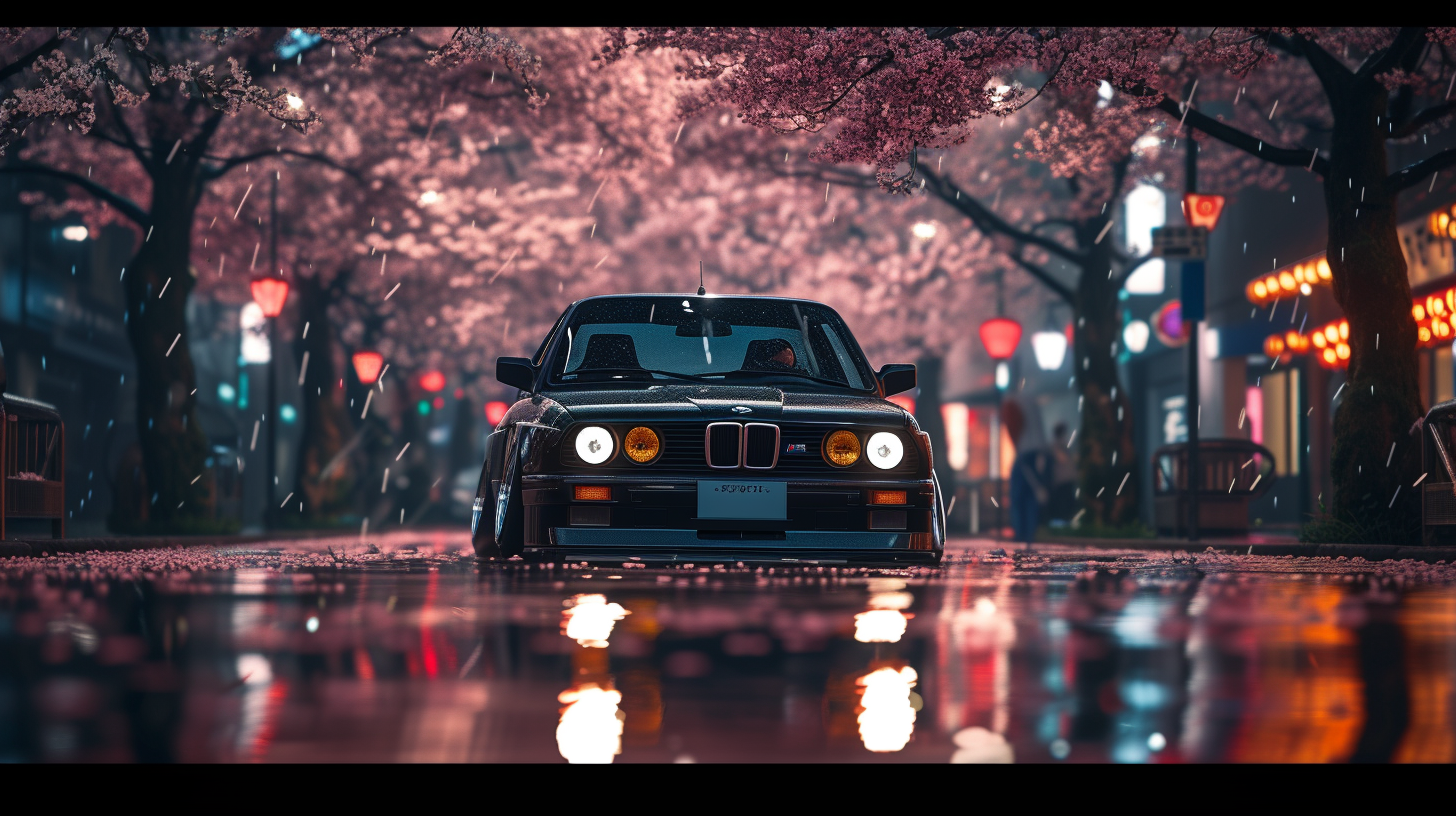 Black BMW M3 in Rainy Night