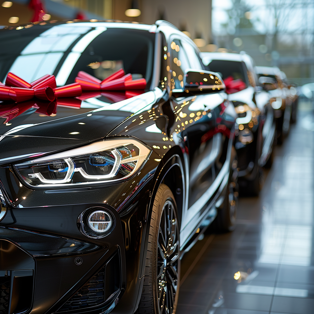 black BMW X2 cars with red bows