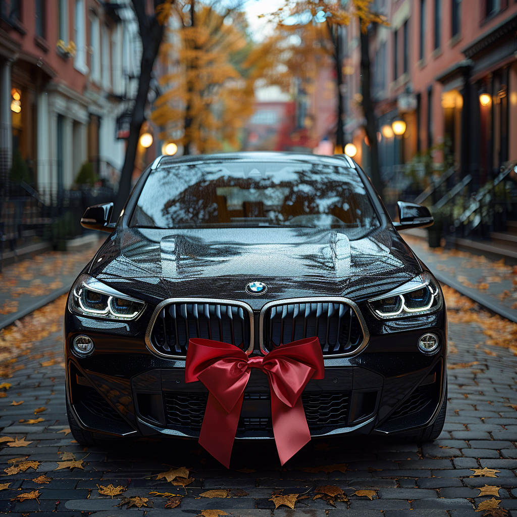 Black BMW X2 with Red Bow