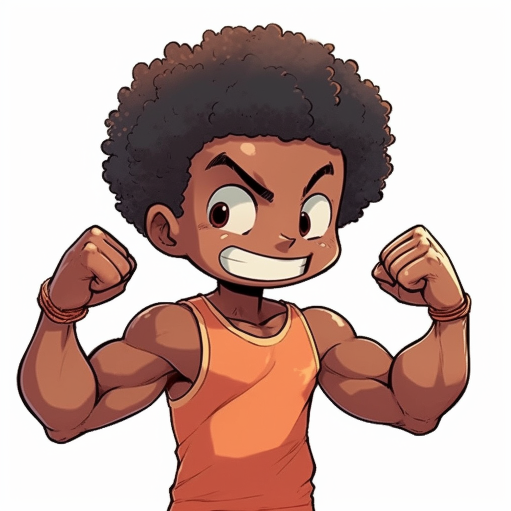 Black boy anime flexing his muscles