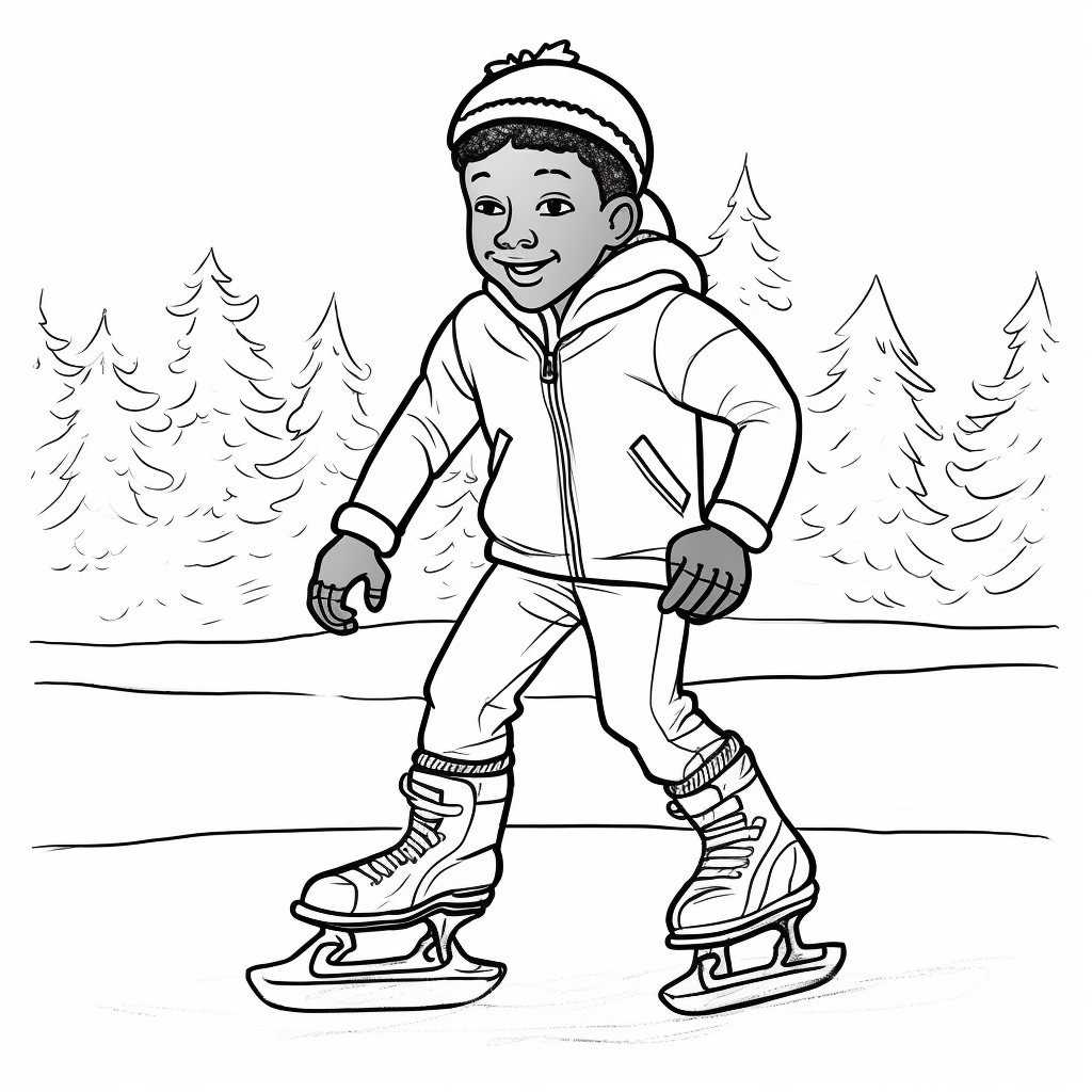 Black boy ice skating in skating rink