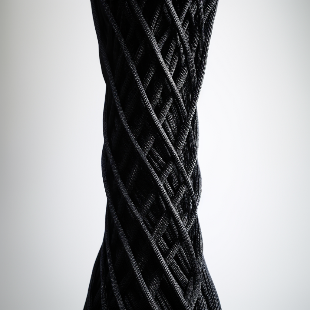 Black braided pole on white background