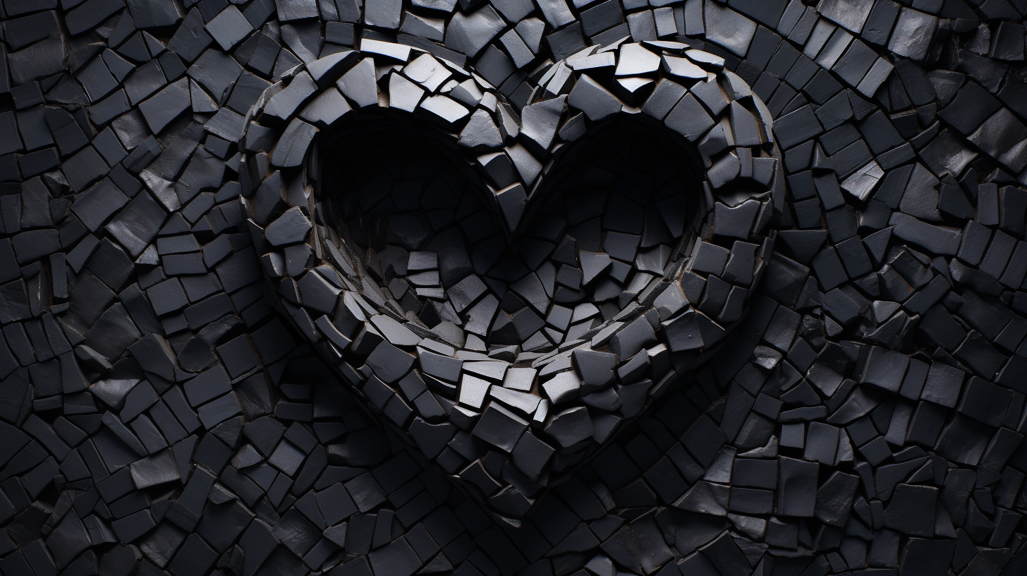 Black broken mosaic heart sculpture