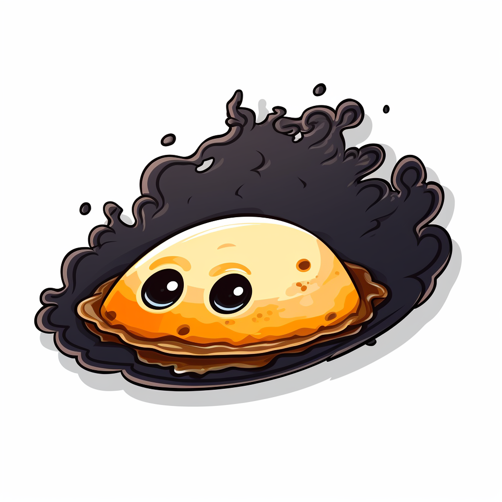 Burnt black omelette sticker cartoon on white background