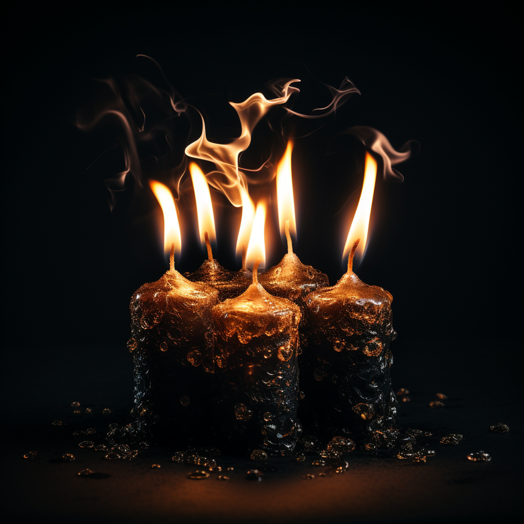 Four black candles with bright flames