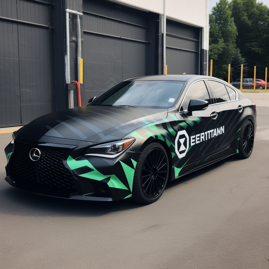 Black car with green Ethereum classic vinyl wrap