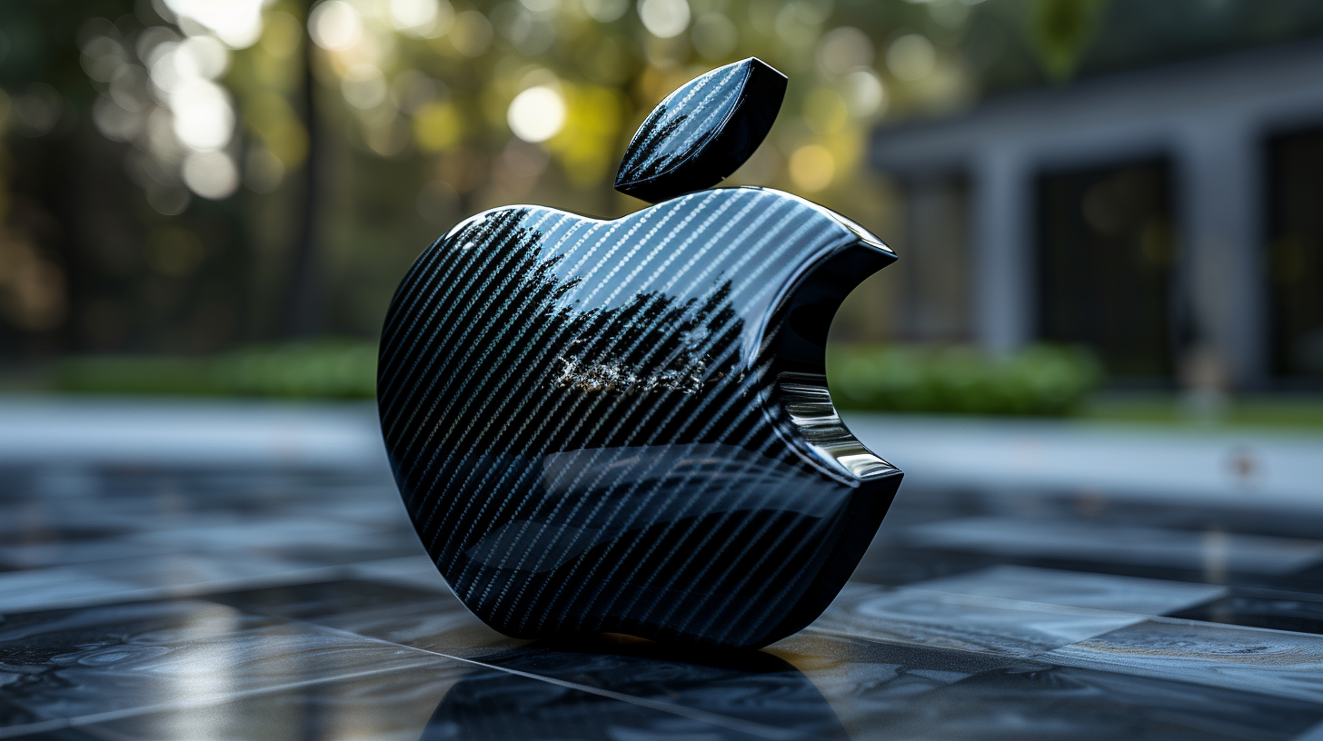 3D Apple Logo on Carbon Fiber Background