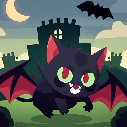 Black cat with bat wings in vampire castle