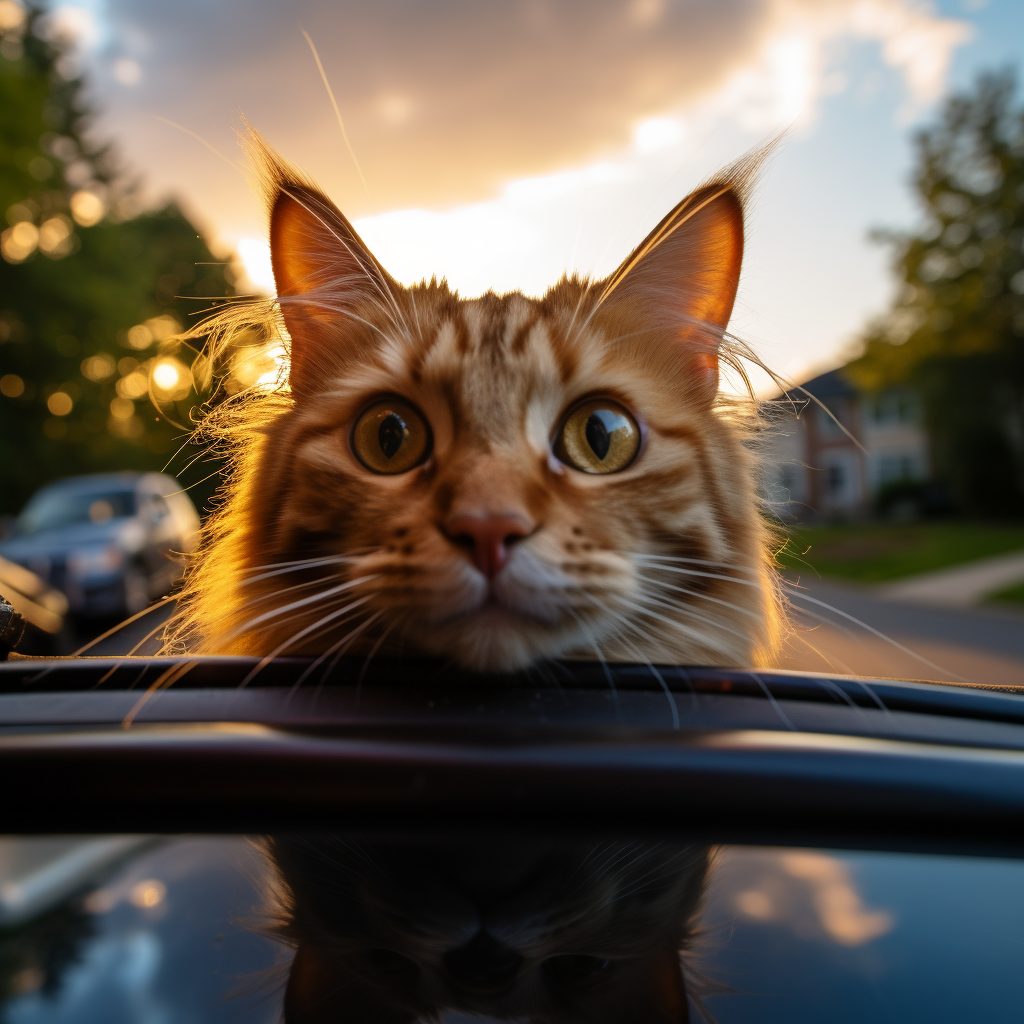 Black cat on car hood