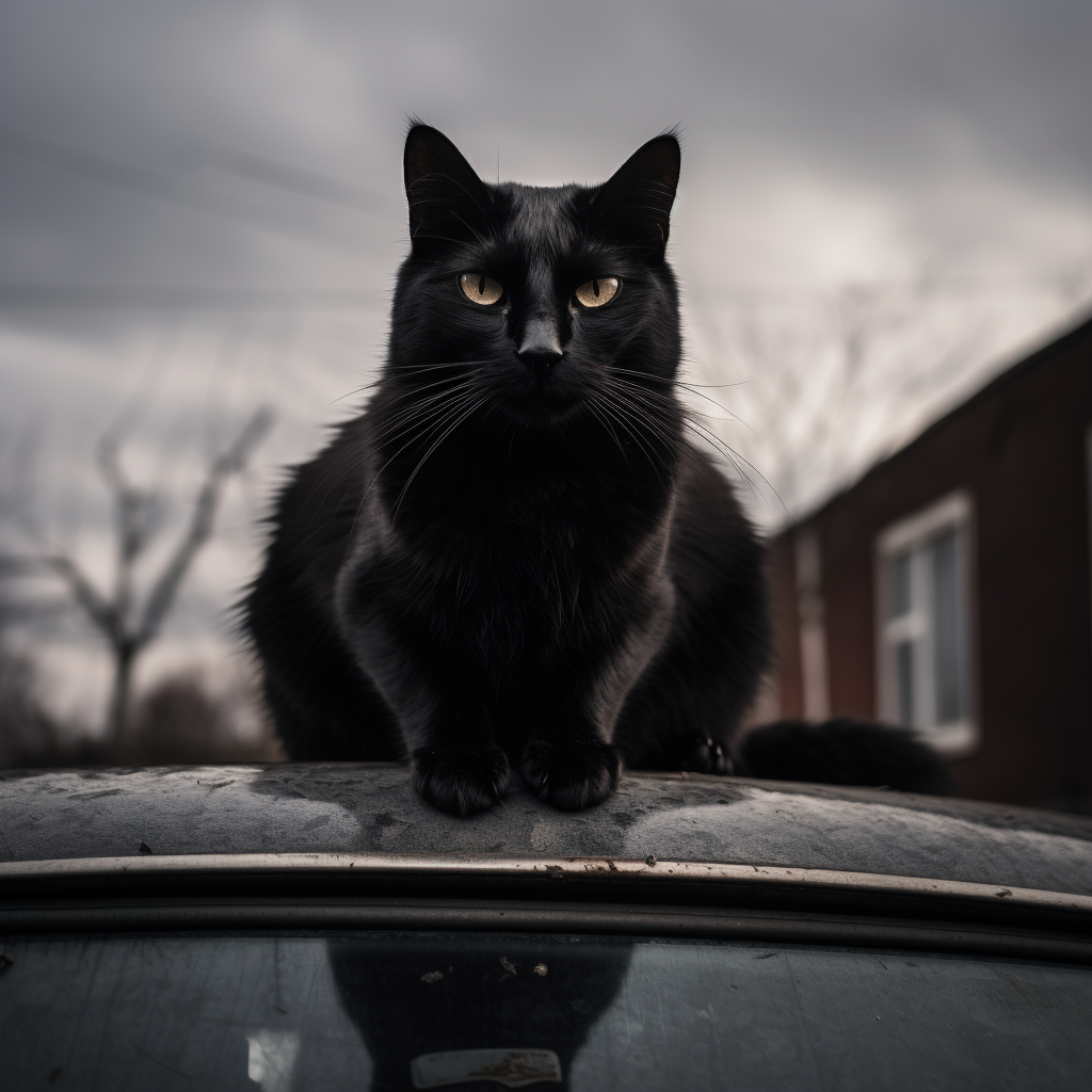 Black cat on car hood