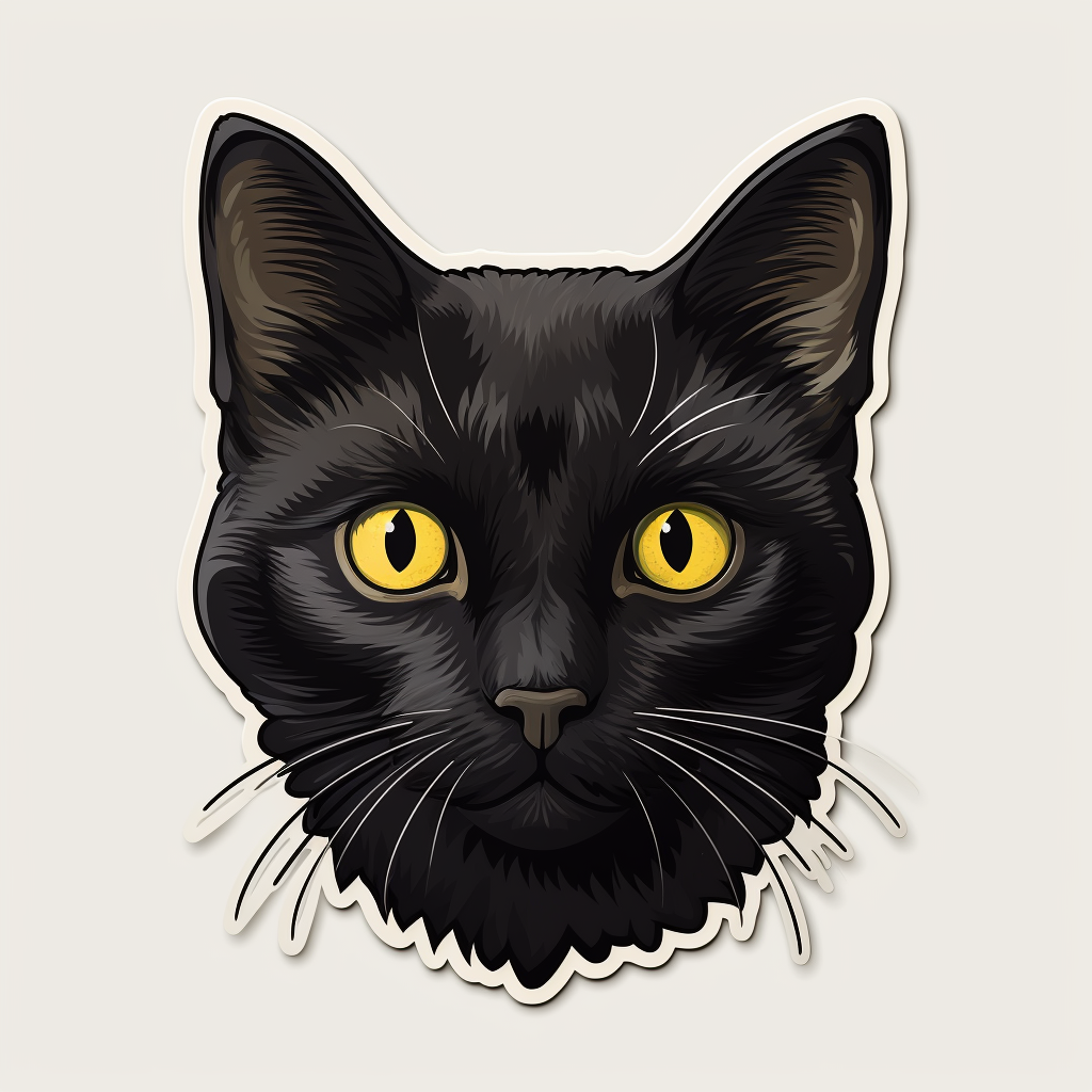 Black cat face sticker on blank background