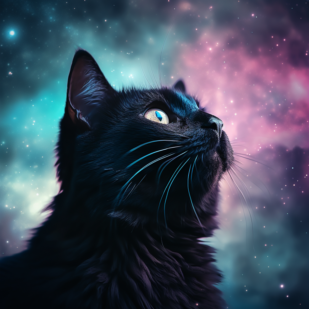 Black cat imagining a galaxy