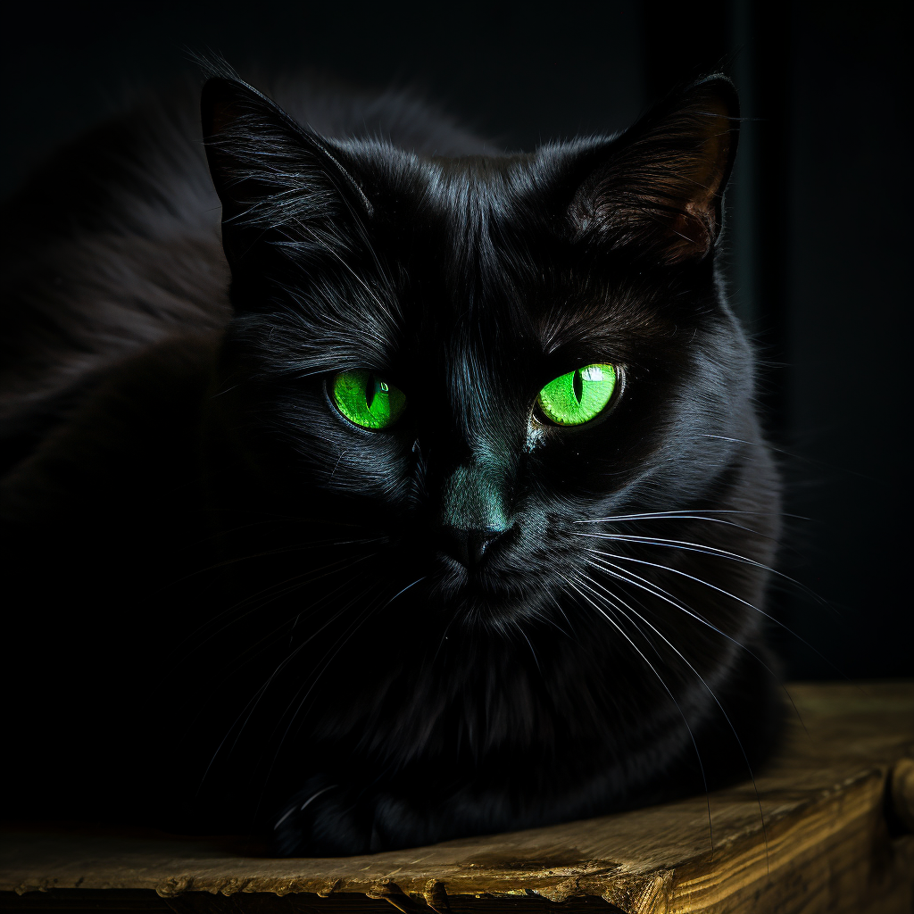 Black cat with mesmerizing emerald-green eyes