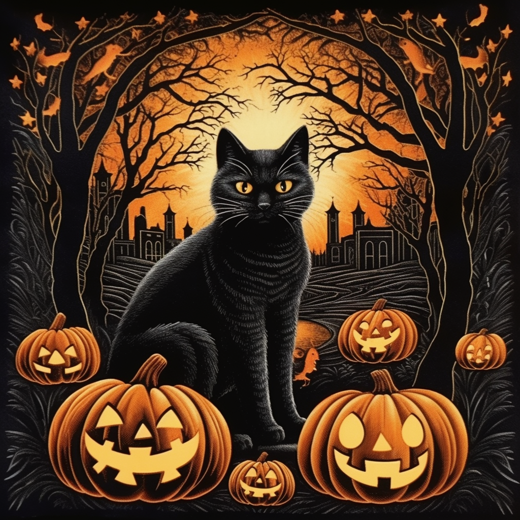 Black cat wearing Halloween pumpkin cloth textiles