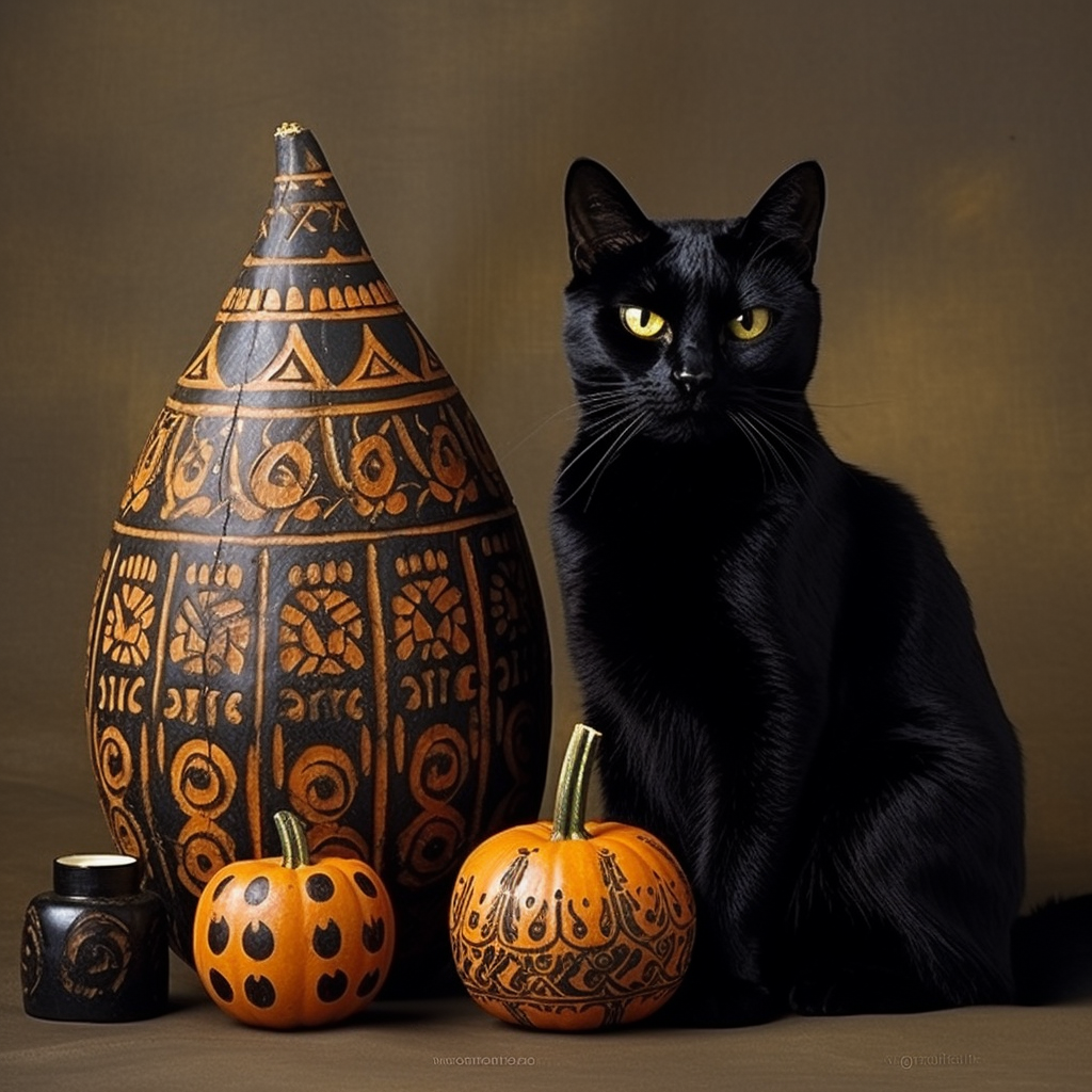 Black cat with Halloween pumpkin