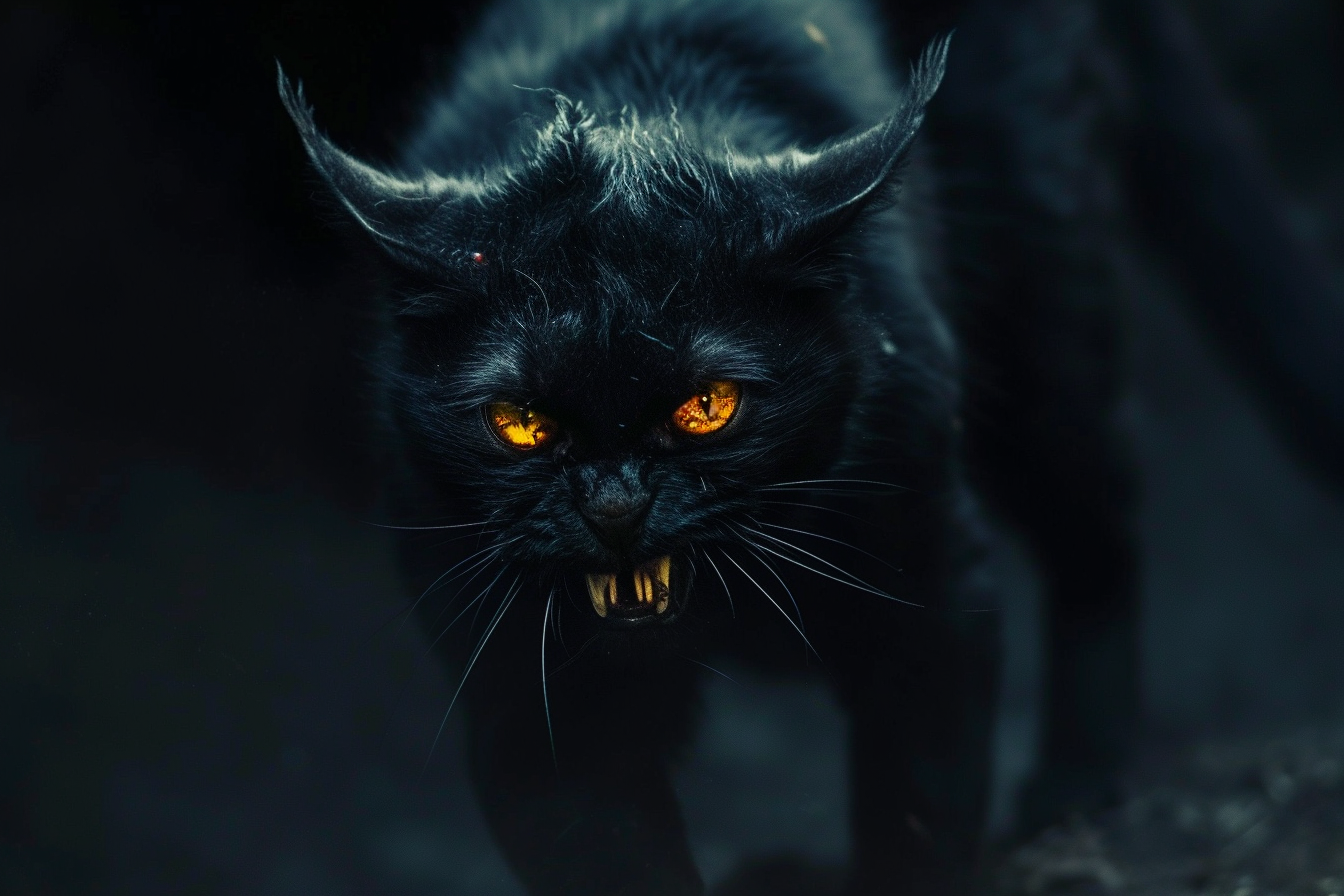 Black cat with large teeth