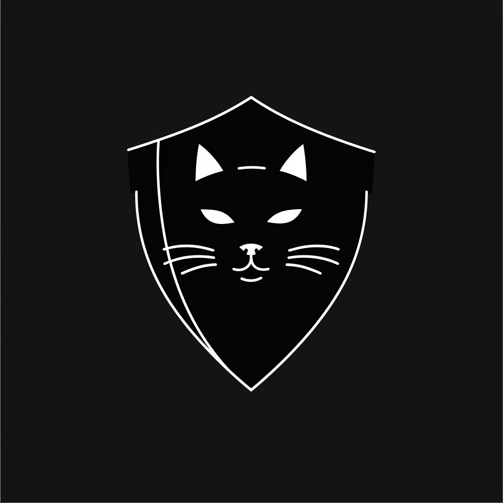 Minimalistic black cat logo on shield