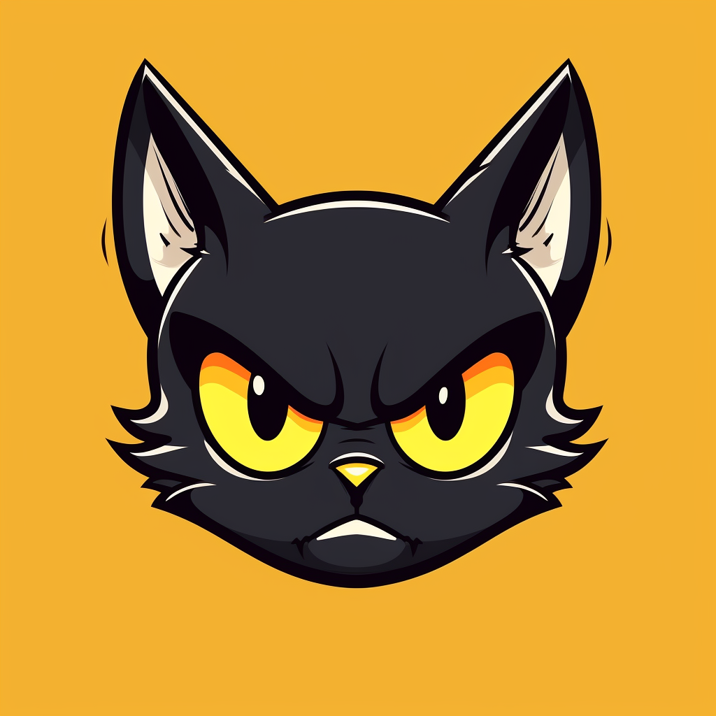 Minimal black cat logo with big yellow eyes