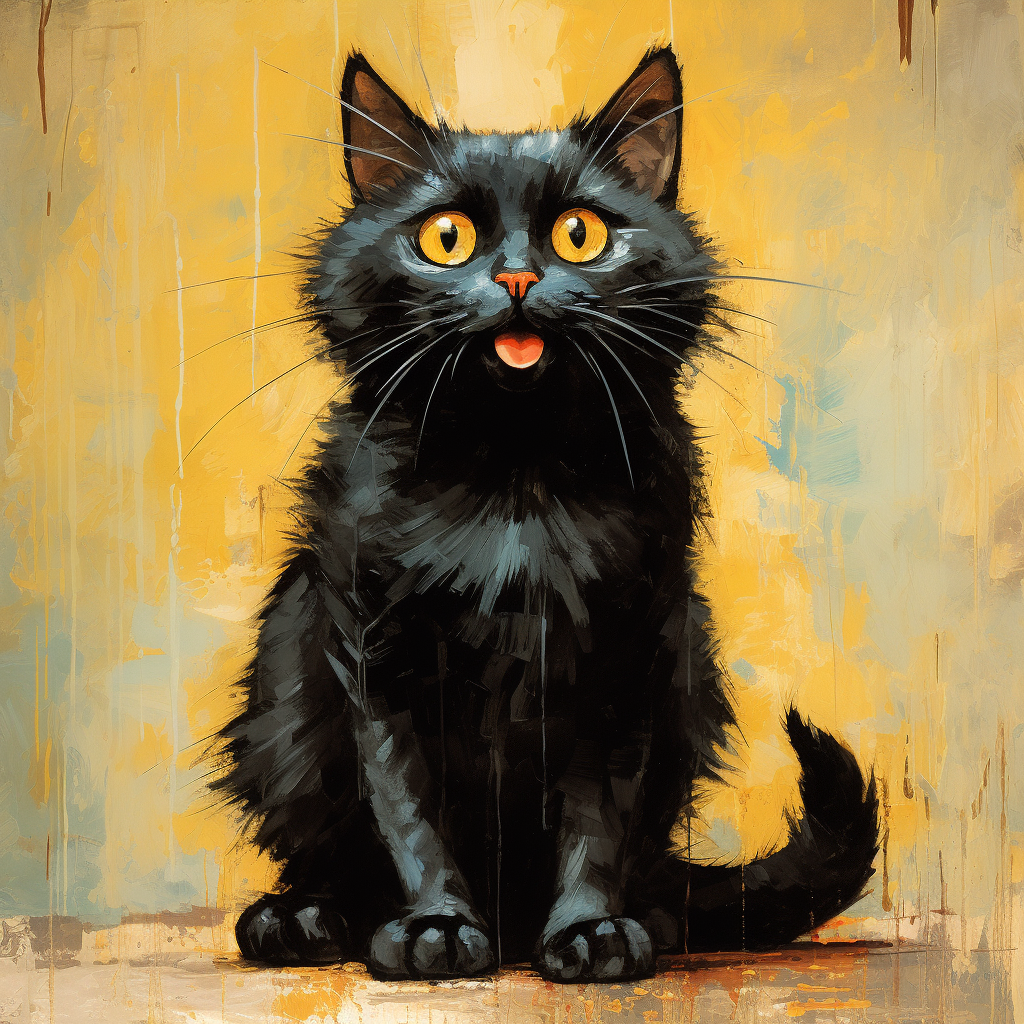 Cute black cat smiling oil painting