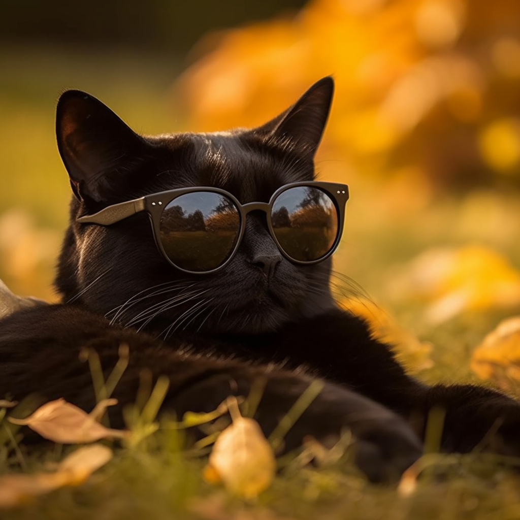 Black cat wearing sunglasses on Halloween