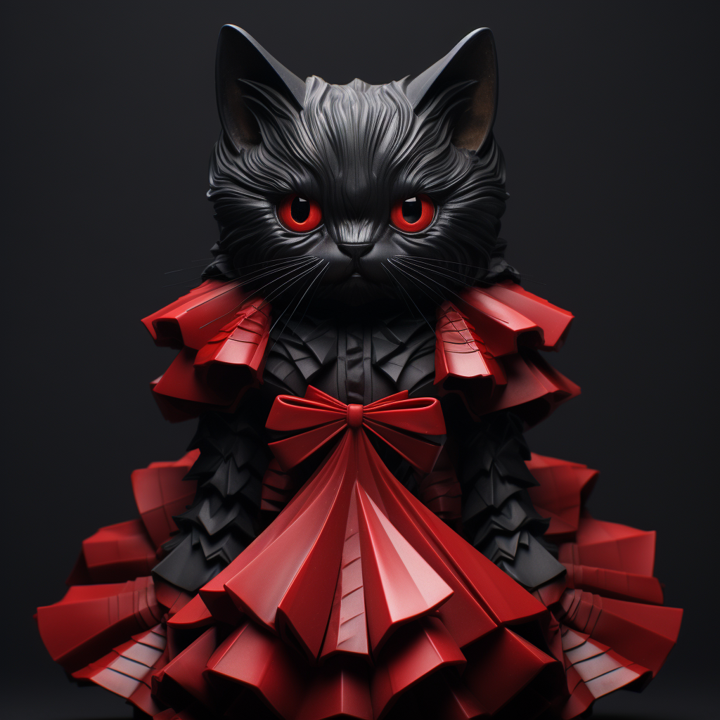 Black cat in red dress