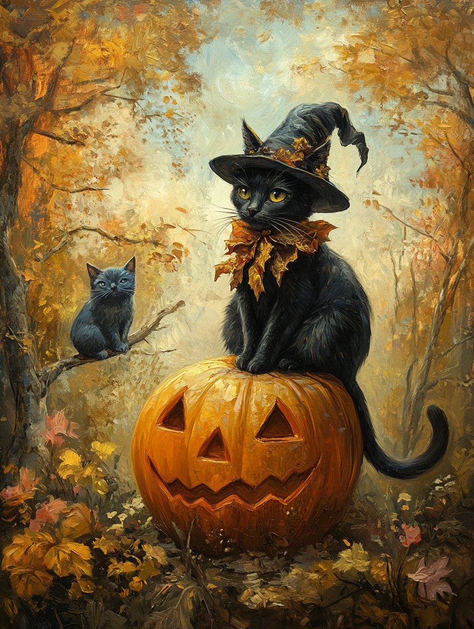 Cat Witch Pumpkin Autumn Fantasy