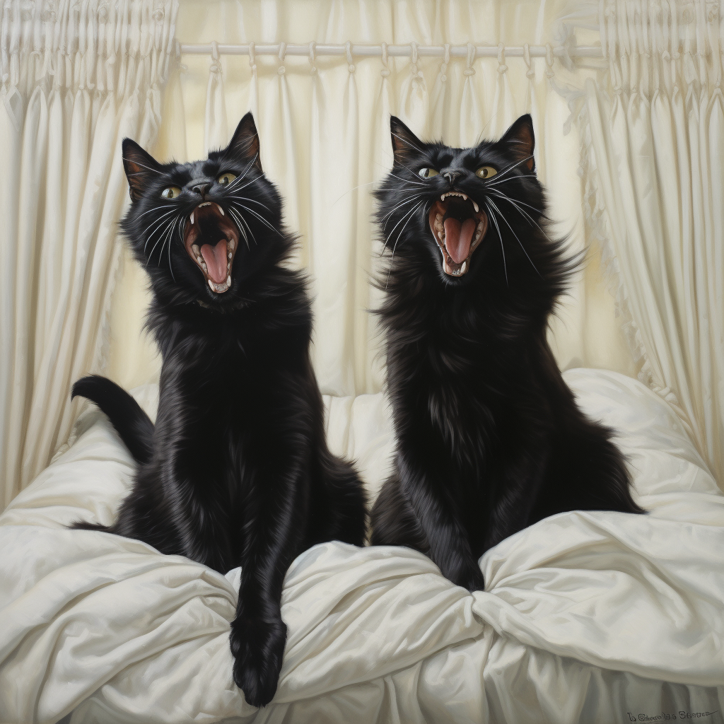 Black cats singing on bed