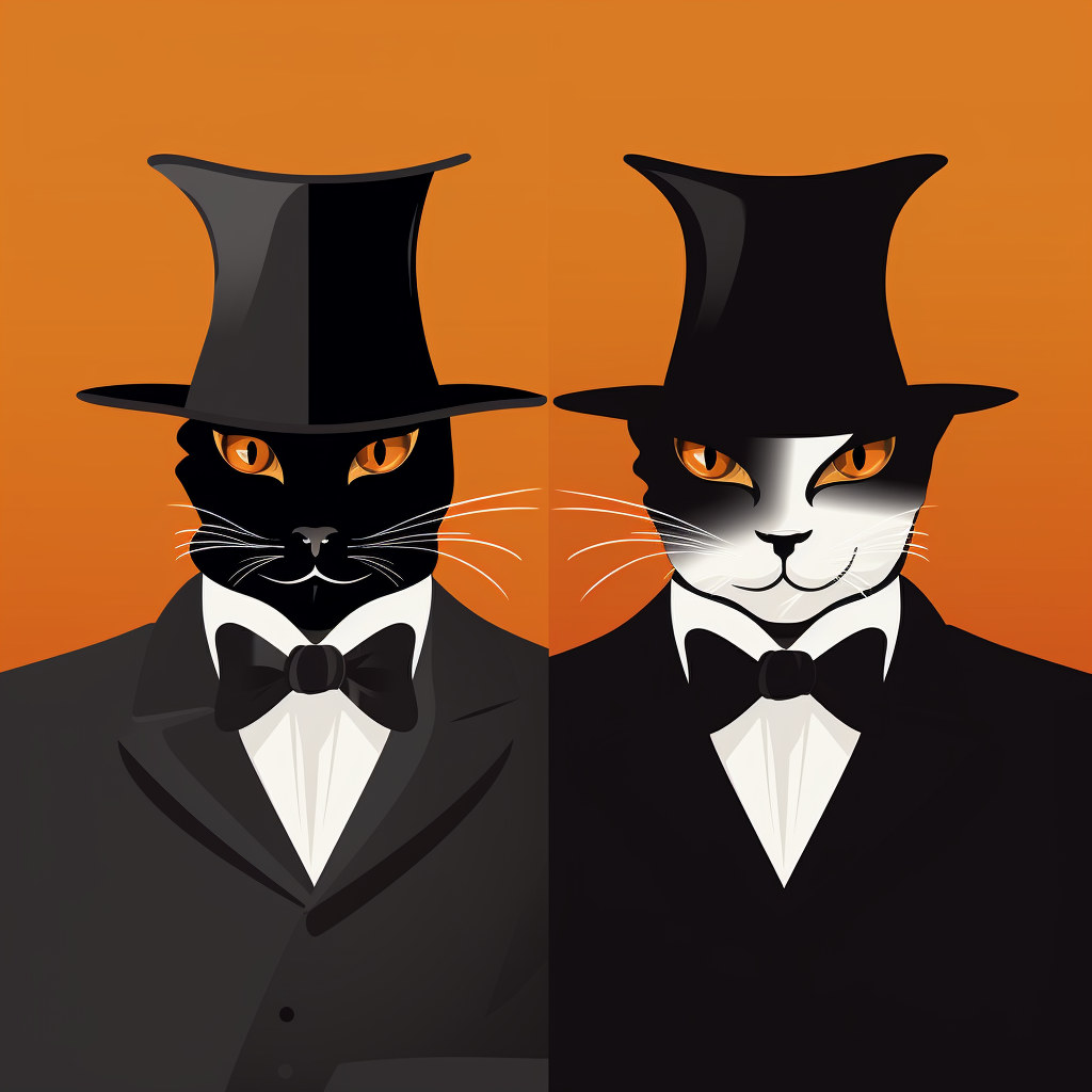 Stylish black cats in suits and top hats