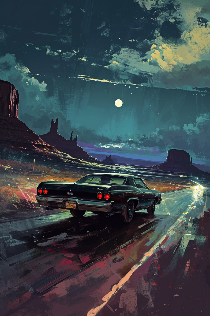 Black Chevrolet El Camino speeding in the Badlands