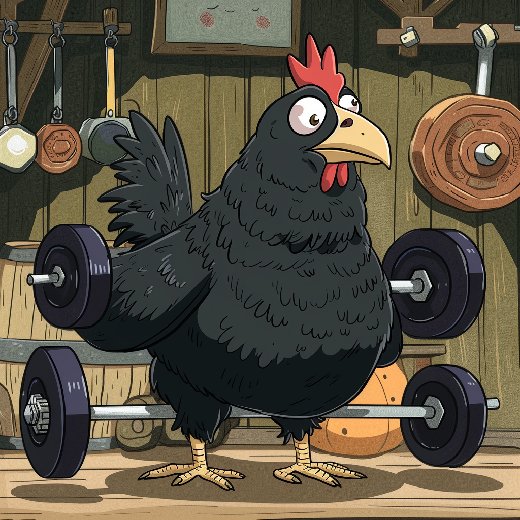 Black chicken working out in gym