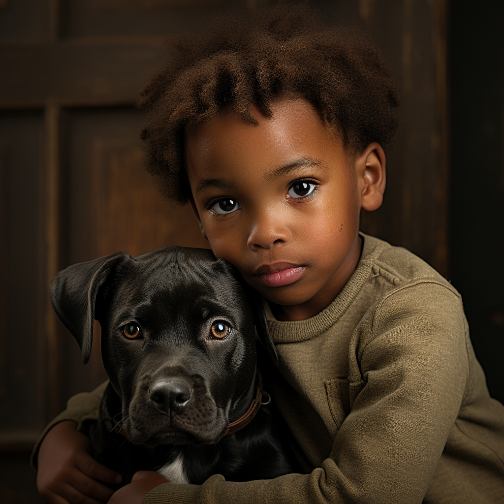 Black child with puppy