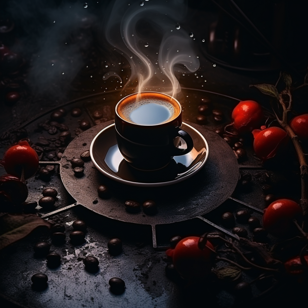 Black Coffee with Moon Eclipse and Zodiac Background