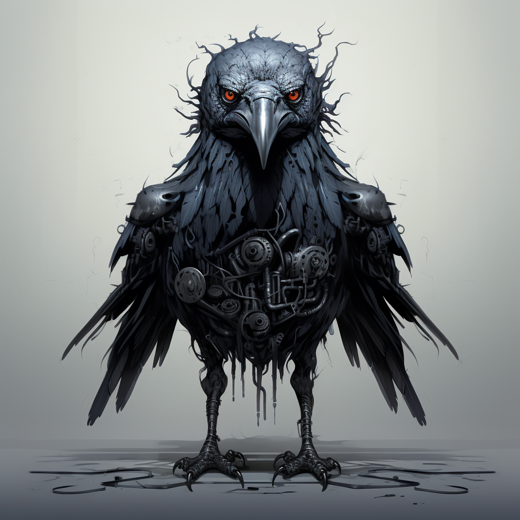 Mystical black crow with three eyes and three legs