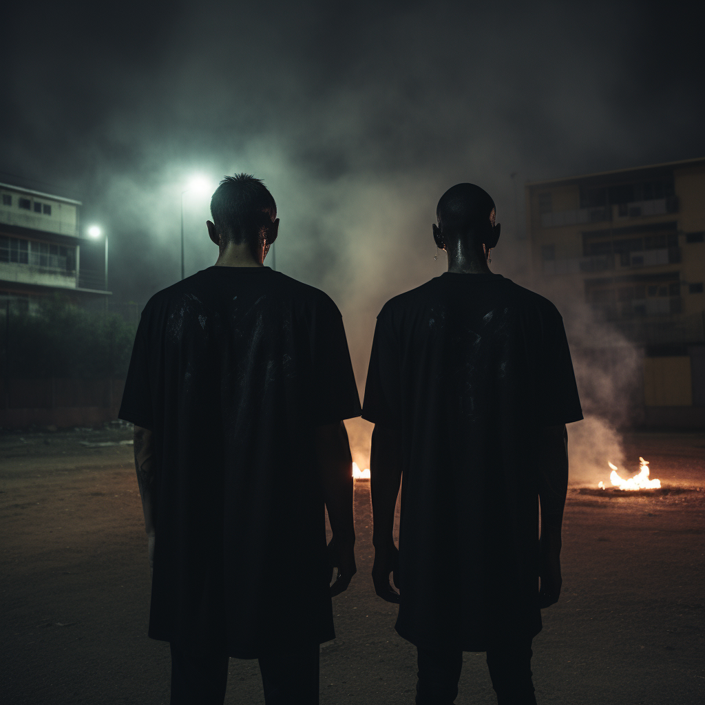 Two black devils in oversized t-shirt