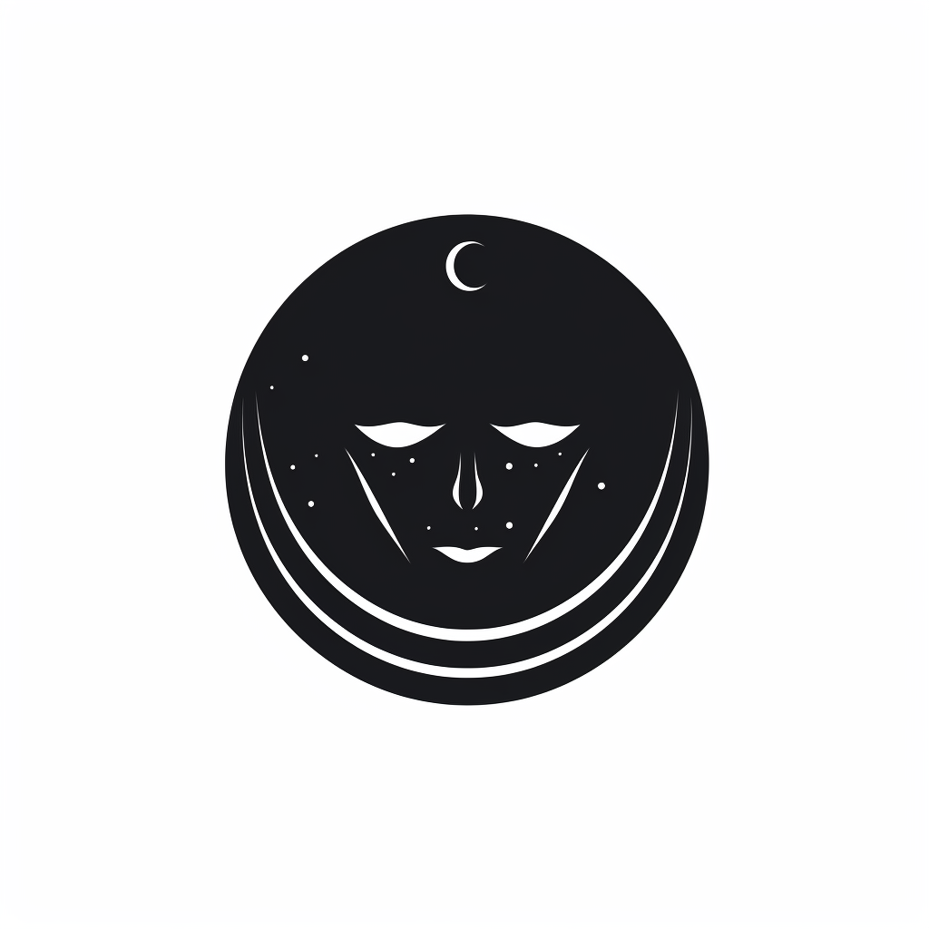 Black digital moon face logo on white background