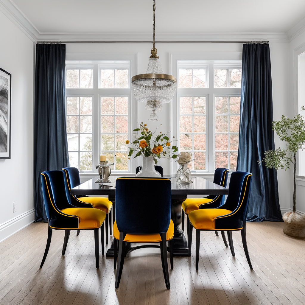 Black dining room with eclectic design