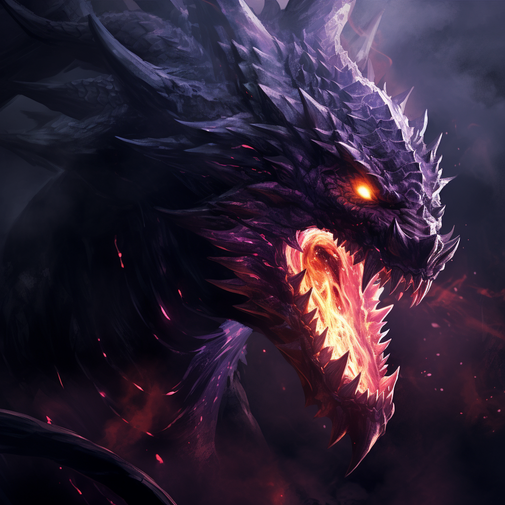 Black dragon exhaling purple flames