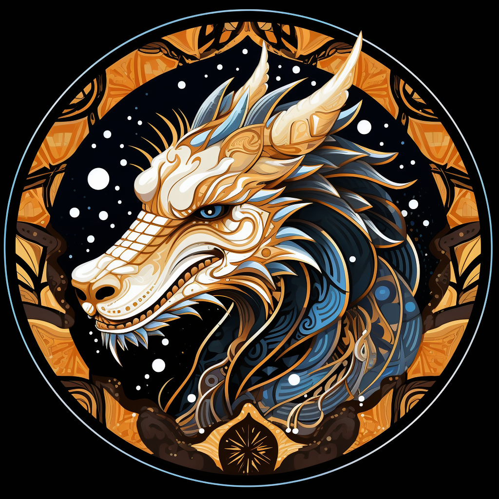 Cartoon Black Dragon on Gold Background with Snowflakes