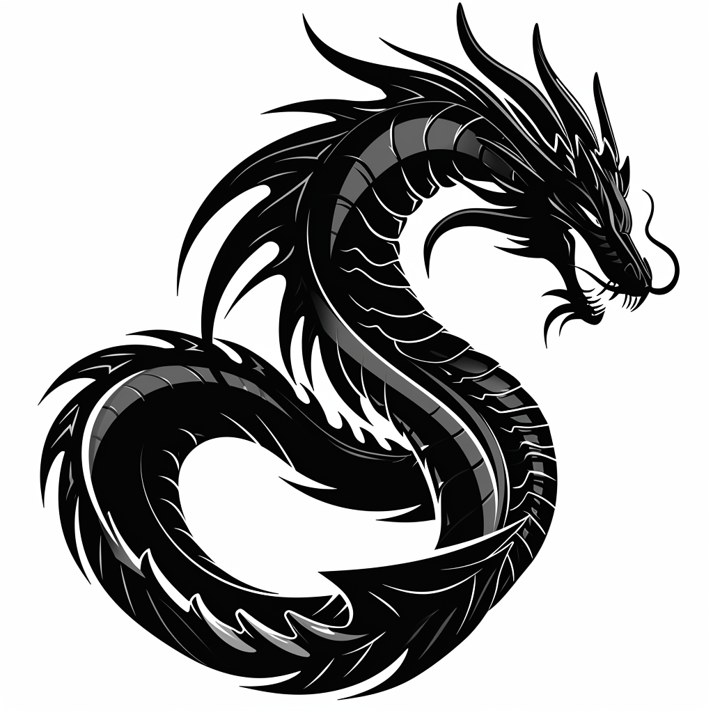 Black dragon logo on white background