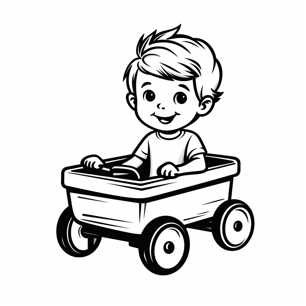 black drawing of little boy's wagon