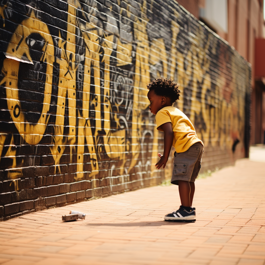 Black embossed cursive mural on brick wall