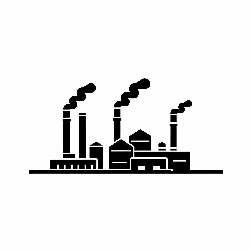 Simple black factory pictogram on white background