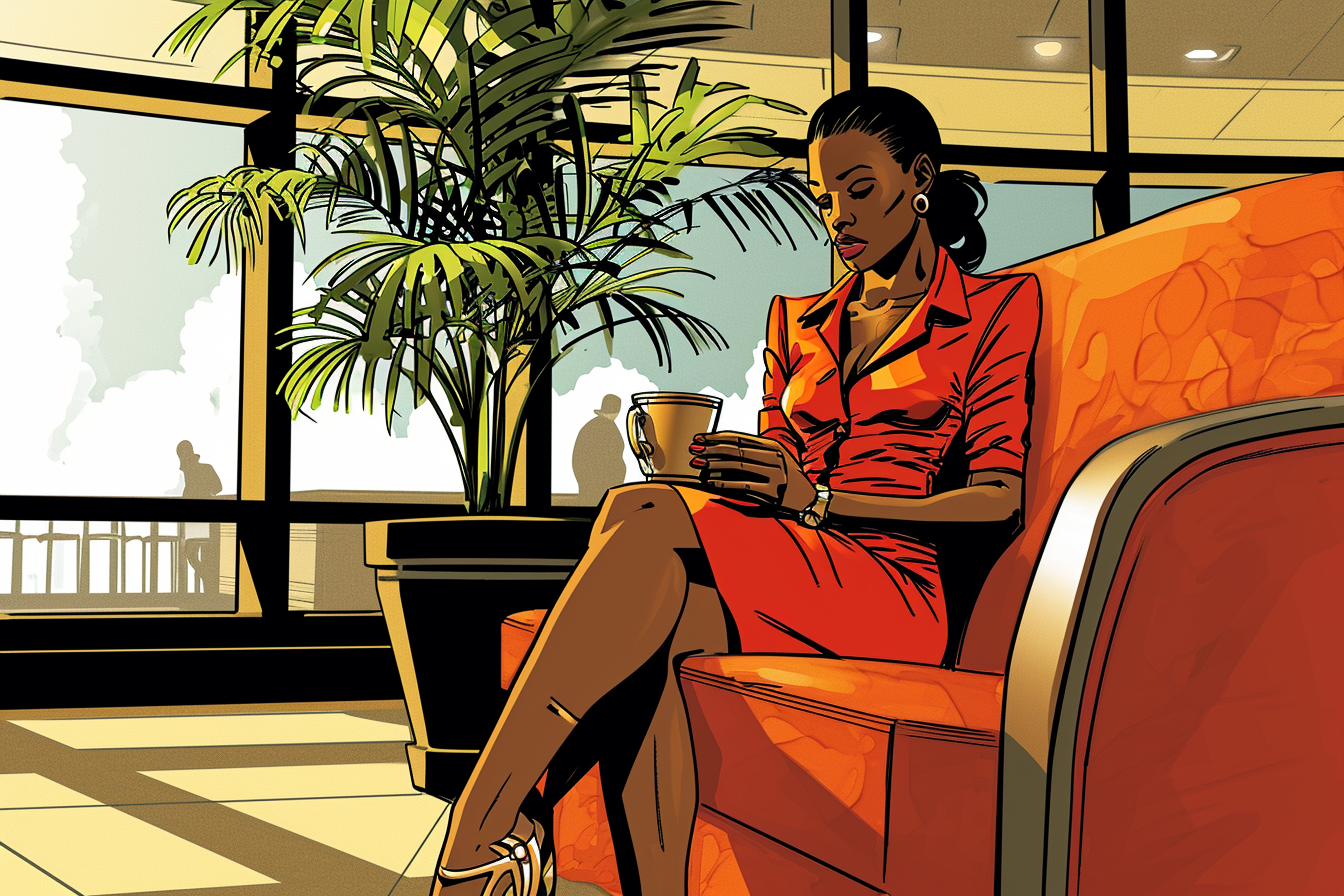 black female business envoy hotel lobby