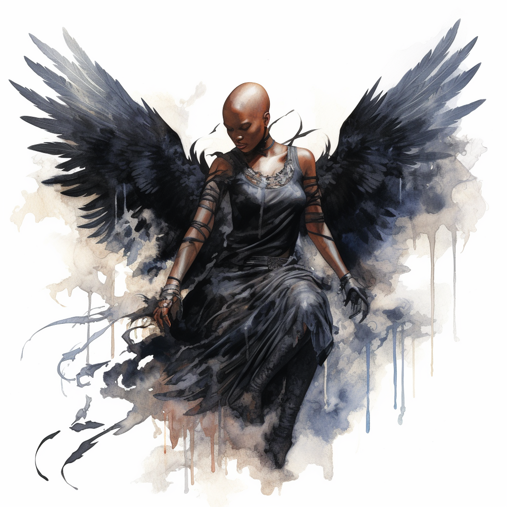 Beautiful black female fallen angel artwork