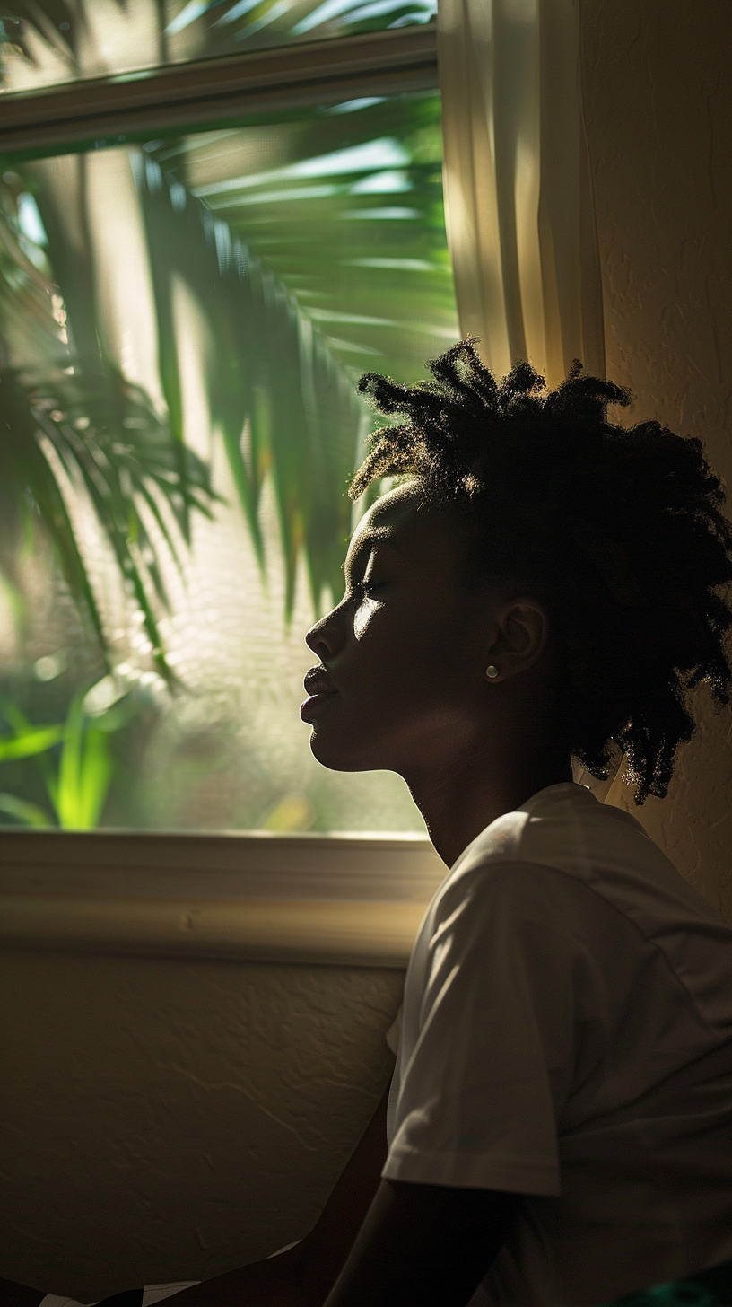 Black female in modern hostel room