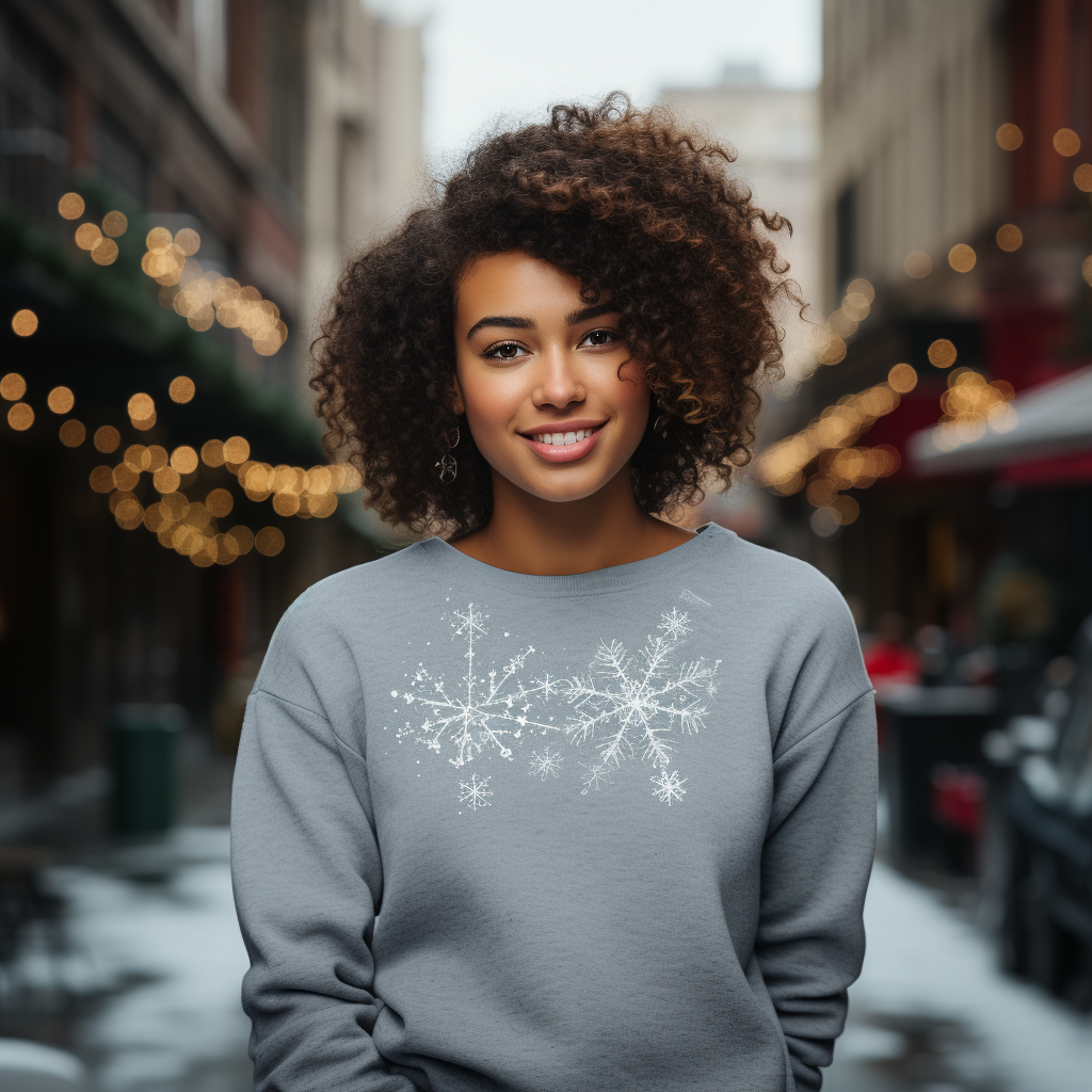 Black female model in grey sweatshirt