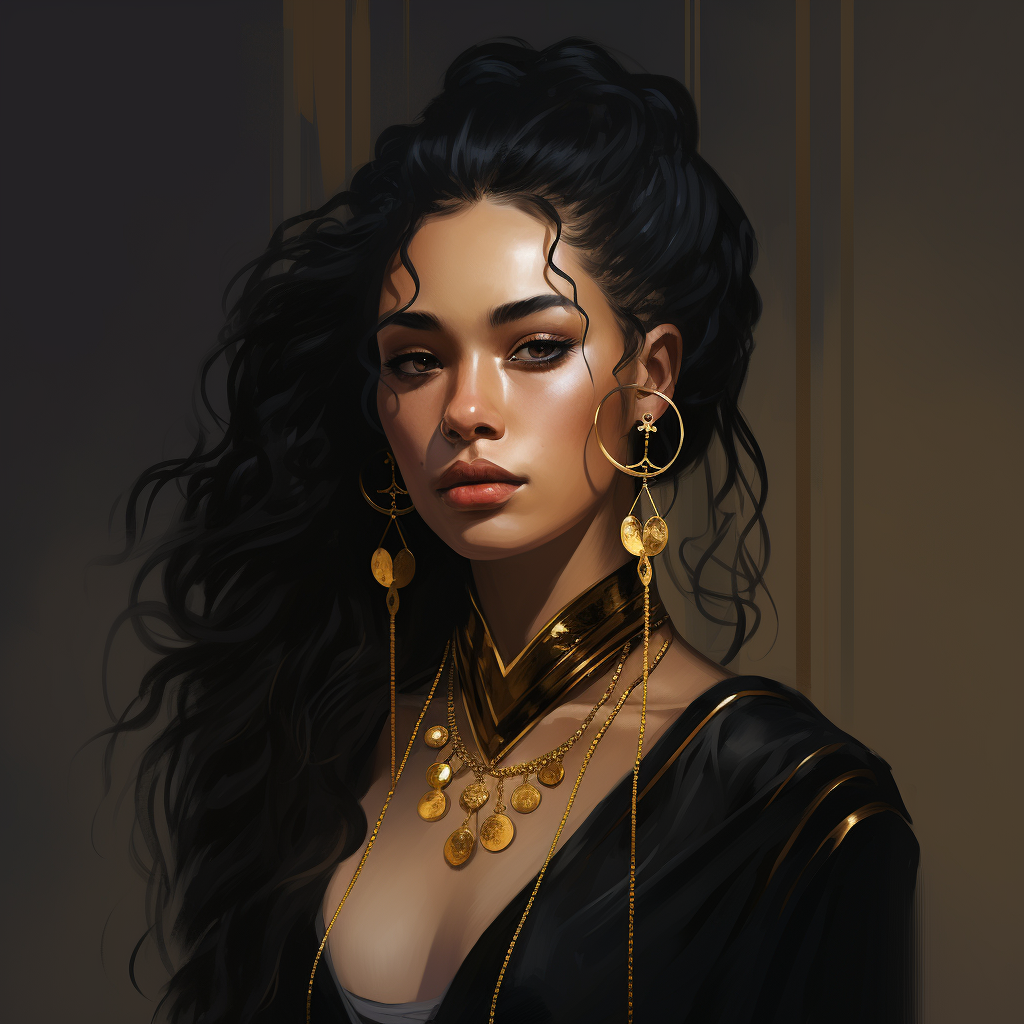 Female pirate with black attire and gold earrings