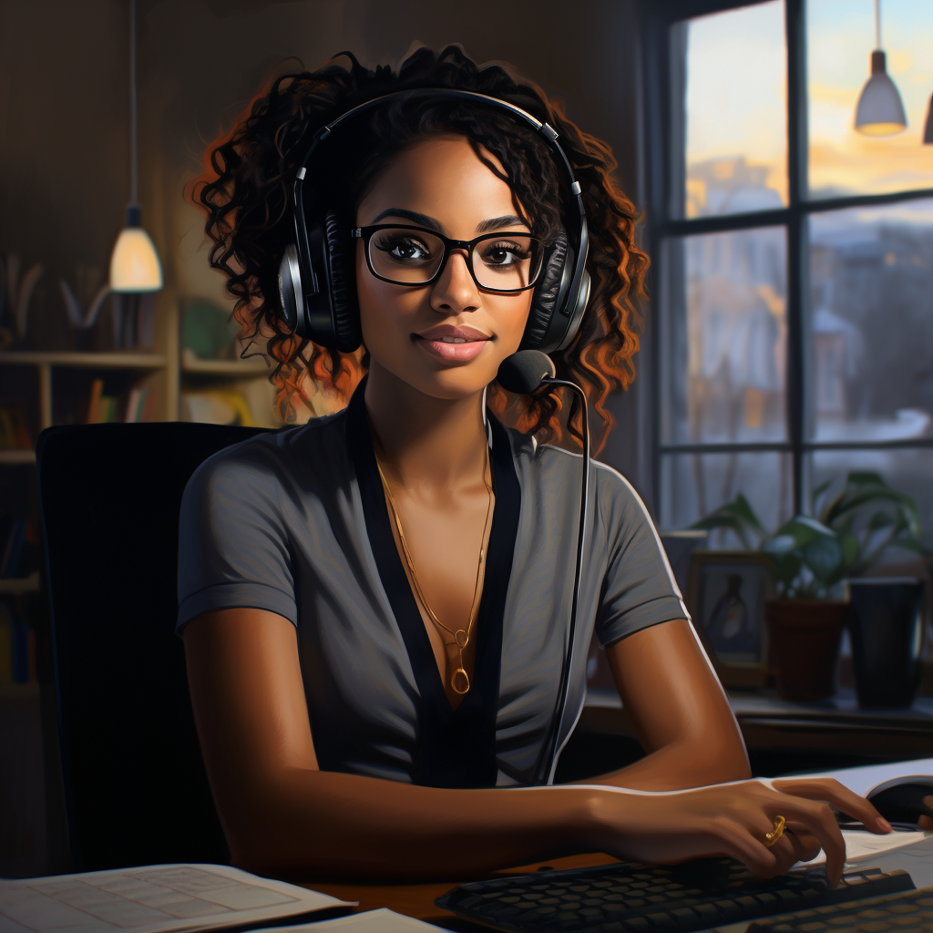 Black female customer service agent working from home