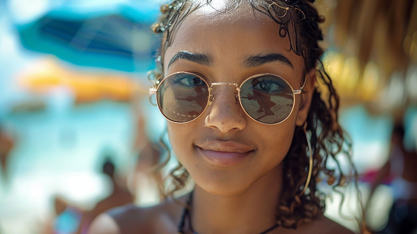 Black females on tropical beach